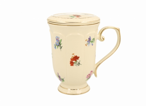 porcelanowy kubek z zaparzaczem ENGLAND ze złoceniami