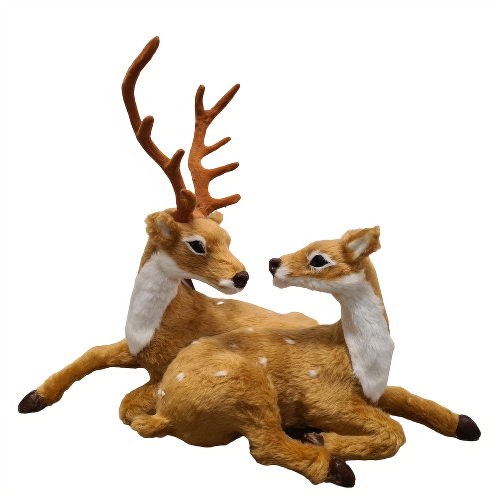 Zakochana-Para–Jeleń-i-Sarna-z-Futerkiem-Świąteczna-Dekoracja-25,5-cm