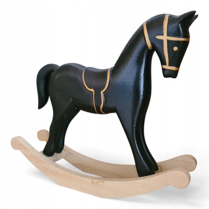 Vintage-drewniany-koń-na-biegunach-czarno-złoty-duży