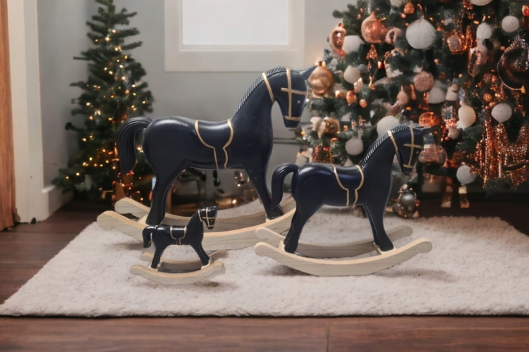 Vintage-drewniany-koń-na-biegunach-czarno-złoty-duży