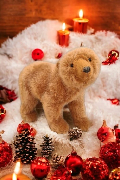 Świąteczna-Figurka-ozdoba-Miś-brązowy-futerko-niedźwiedź-Dekoracja-Bożonarodzeniowa