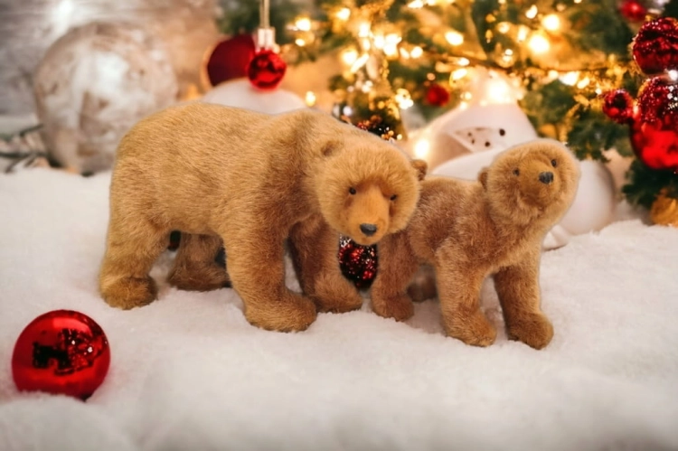 Świąteczna-Figurka-ozdoba-Miś-brązowy-futerko-niedźwiedź-Dekoracja-Bożonarodzeniowa