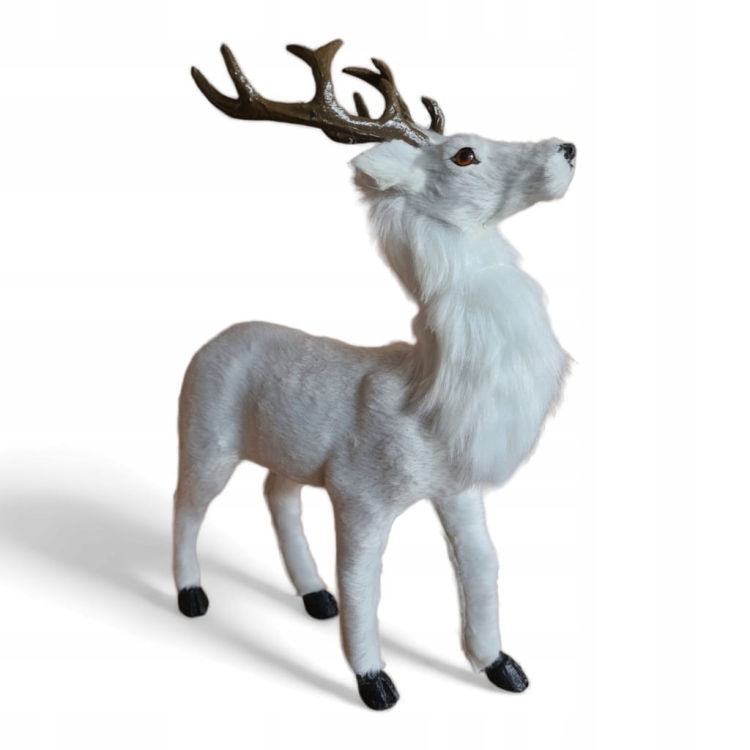 Figurka-Renifer-Jeleń-Rogacz-Świąteczna-Dekoracja-29-cm-biały-futerko