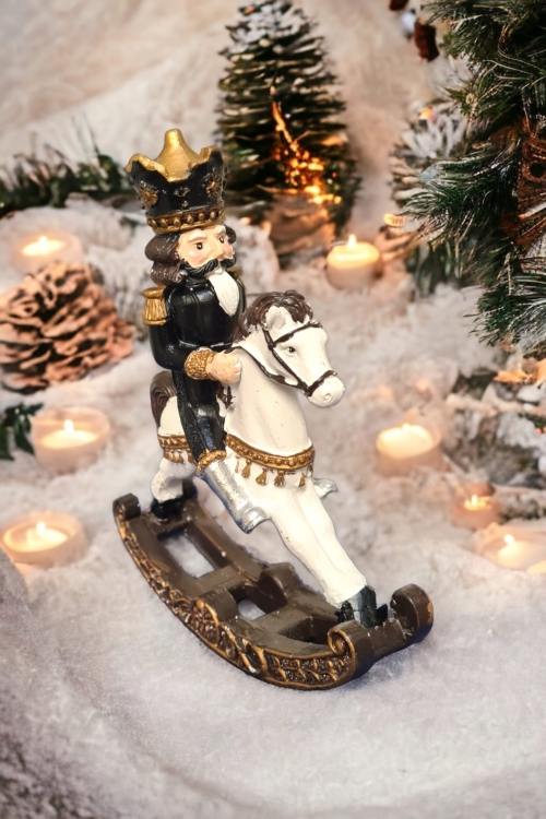 Dziadek-do-Orzechów-Koń-na-Biegunach-Czarno-Złoty-Ozdoba-na-Święta