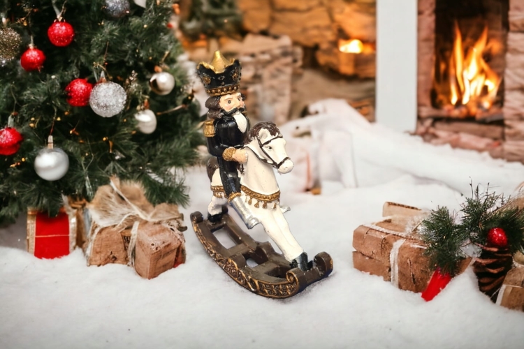 Dziadek-do-Orzechów-Koń-na-Biegunach-Czarno-Złoty-Ozdoba-na-Święta