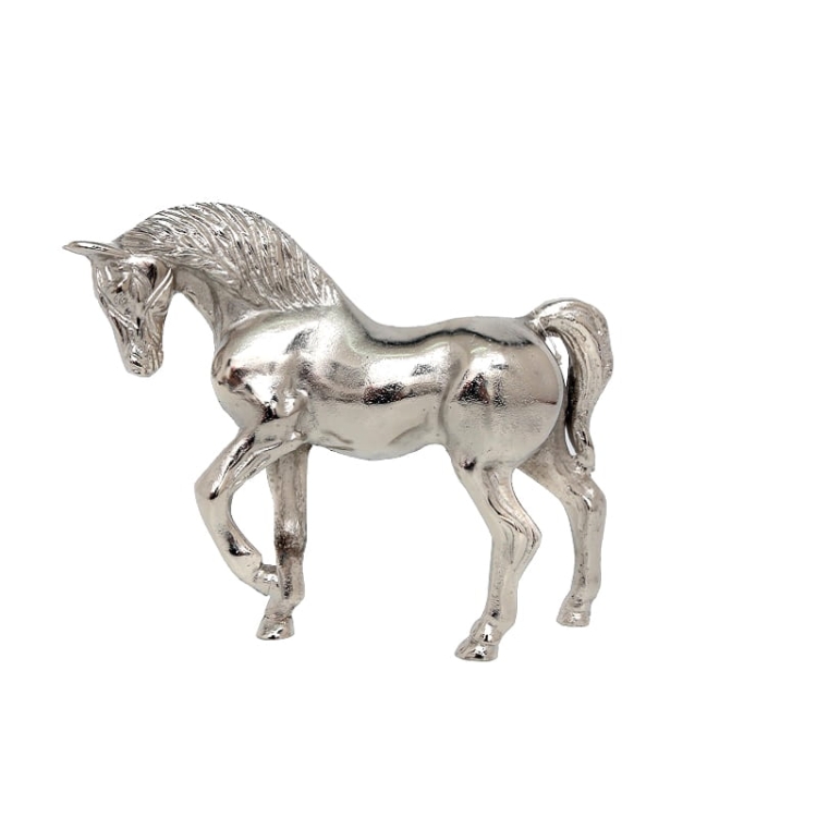Stylowa-Srebrna-Figurka-Konia-Koń-Metalowa-Dekoracja-Rzeźba-aluminium