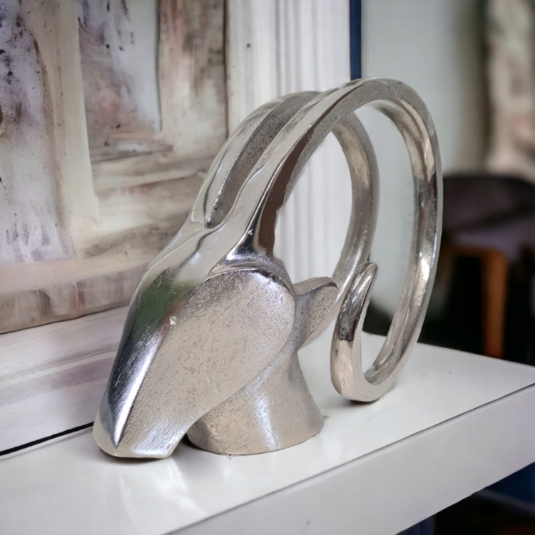 Nowoczesna-Figurka-Antylopa-Aluminium-mała-Dekoracja-do-Biura-Domu-srebrna