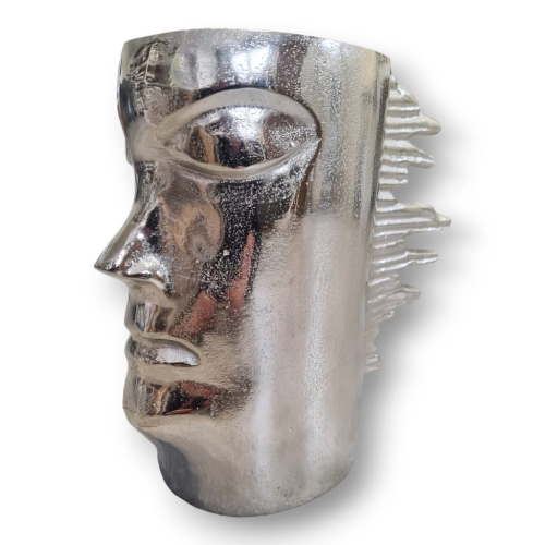 Dekoracyjny-wazon-głowa-aluminium-metalowy-srebrny