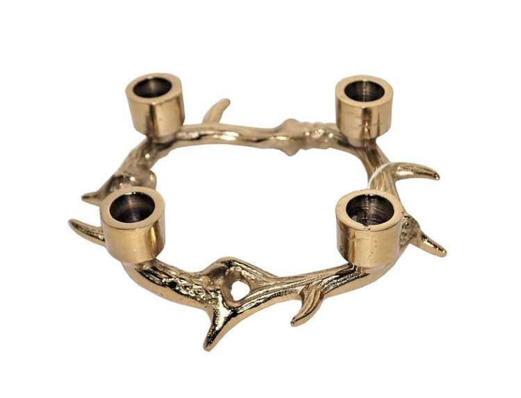 Metalowy-złoty-świecznik-na-4-świece-tapers–motyw-rogi-jelenia