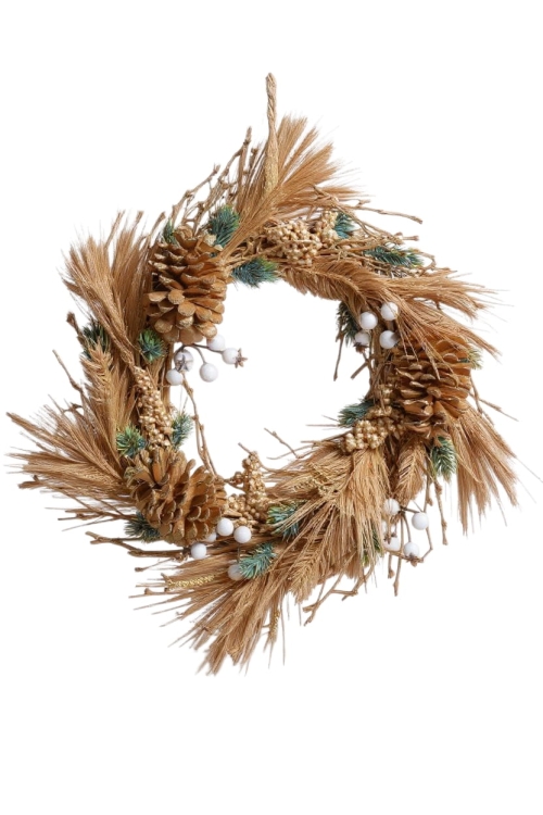 Wianek-świąteczny-na-stół-drzwi-złoty-30-cm–ozdoba-świąteczna-stroik-bożonarodzeniowy-białe-jarzębiny-rustykalny