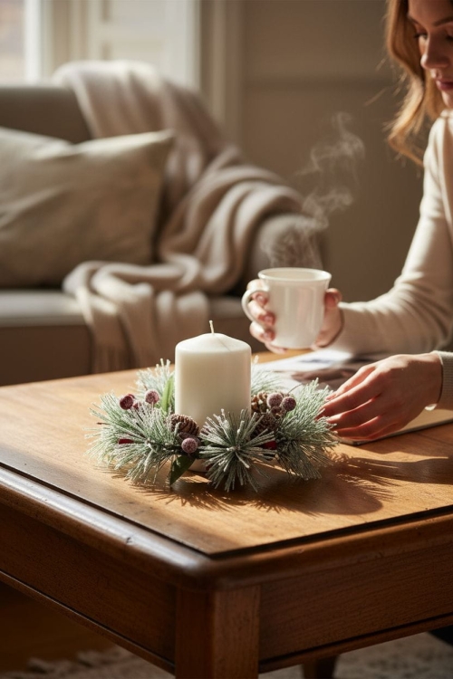 Wianek-świąteczny-na-świecę-20-cm–ozdoba-stołu-stroik-bożonarodzeniowy-czerwone-jarzębiny