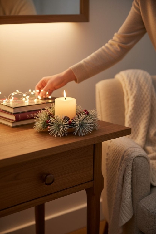 Wianek-świąteczny-na-świecę-20-cm–ozdoba-stołu-stroik-bożonarodzeniowy-czerwone-jarzębiny