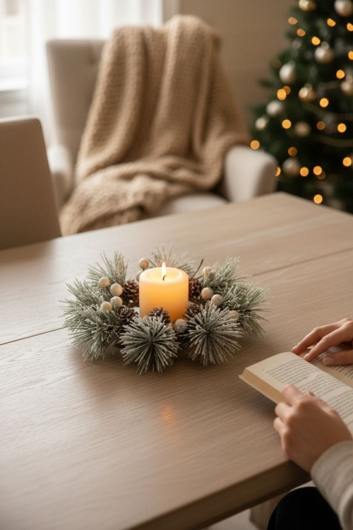 Wianek-świąteczny-na-świecę-20-cm–ozdoba-stołu-stroik-bożonarodzeniowy-białe-jarzębiny