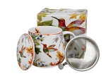 Kubek baryłka z zaparzaczem LINNEA 430 ml – porcelanowy kubek do herbaty z sitkiem i pokrywką