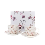 Filiżanki ze spodkami SAFA 270 ml komplet 2 szt. porcelana New Bone China zestaw do kawy herbaty prezent