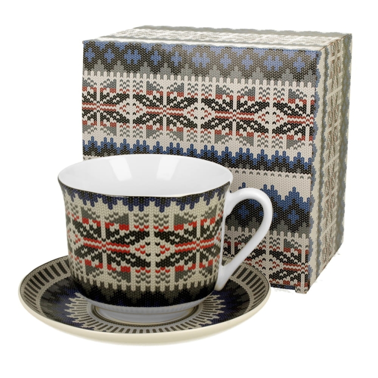Filiżanka-do-kawy-ze-spodkiem-jumbo-porcelana-świąteczna-450-ml-SWETEREK-NIEBIESKI-norweski-motyw-wełniany