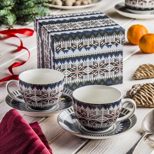 Komplet-Zestaw-2-filiżanek-filiżanki-do-kawy-świąteczna-porcelana-SWETEREK-NIEBIESKI-norweski-motyw-wełniane