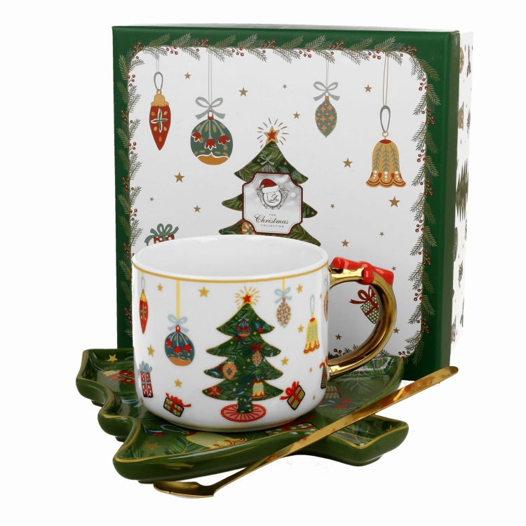 Filiżanka-do-kawy-świąteczna-porcelanowa-ze-spodkiem-i-łyżeczką-AROUND-CHRISTMAS-TREE